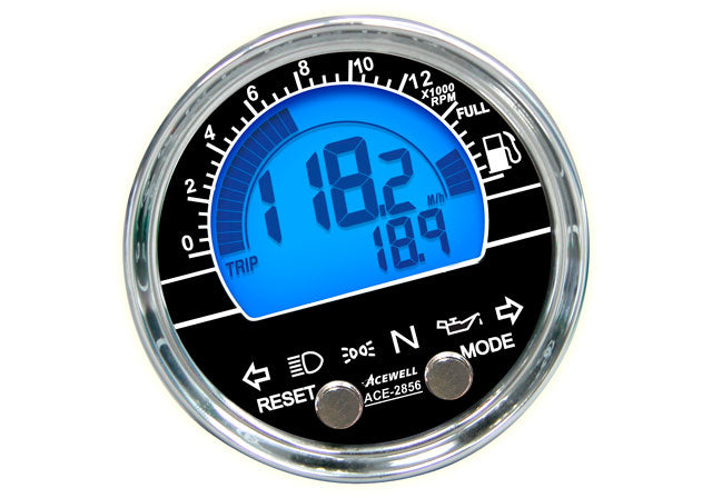 ACE-2856 Chromed CNC_Pod Acewell Round Speedometer with Tachometer