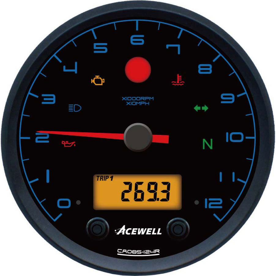 CA85 Modern Face Acewell 85mm diameter Modern Style analogue gauge with digital panel