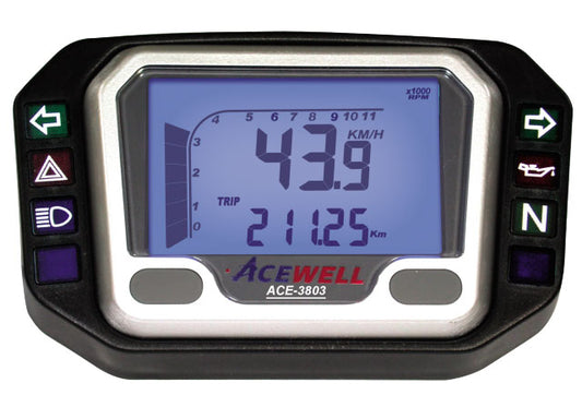 ACE-3803 Acewell Digital Speedometer, RPM, clock, 6 warning lamps