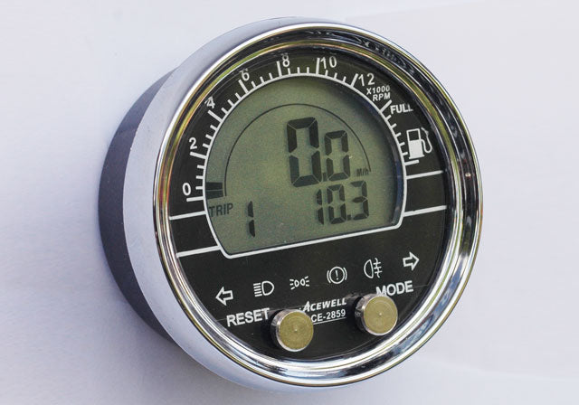 ACE-2956+ Plastic_case Acewell Digital display - Round Speedometer with Tachometer and Temperature or fuel guage