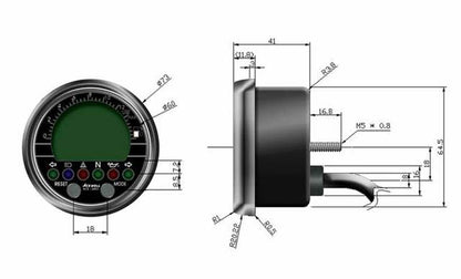 ACE-2956+ Plastic_case Acewell Digital display - Round Speedometer with Tachometer and Temperature or fuel guage