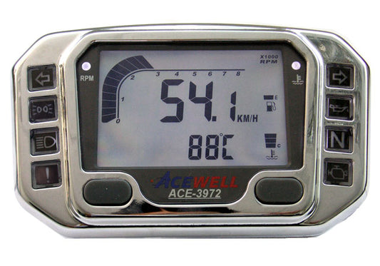 ACE-3972 Acewell Digital Speedometer, rpm, temp, 8 warning lamps