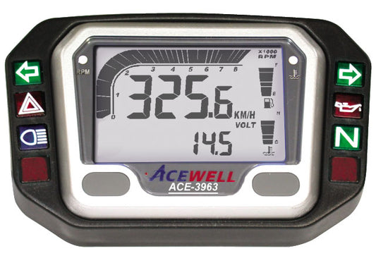 ACE-3963 Acewell Digital Speedometer, RPM, Temperature, Fuel clock, 6 warning lamps