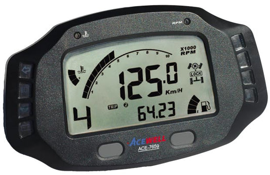 ACE-7659 Acewell The Ultimate digidash, Speed, RPM, Temperture, Fuel, Gear Indicator, 10 warning lamps