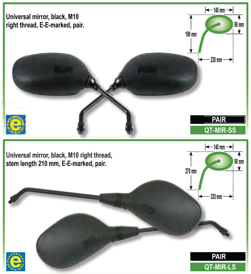 QT-MIR-SS Quadtech Pair E-Marked short stem mirror