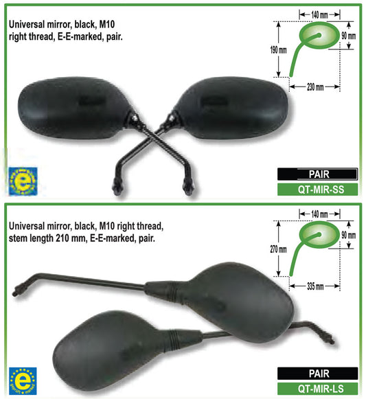 QT-MIR-SS Quadtech Pair E-Marked short stem mirror