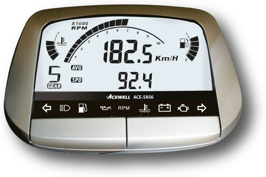 ACE-5856 Acewell Large LCD screen with digital speedo display, 10000RPM/20000RPM bar chart, fuel level, temperature, remote control
