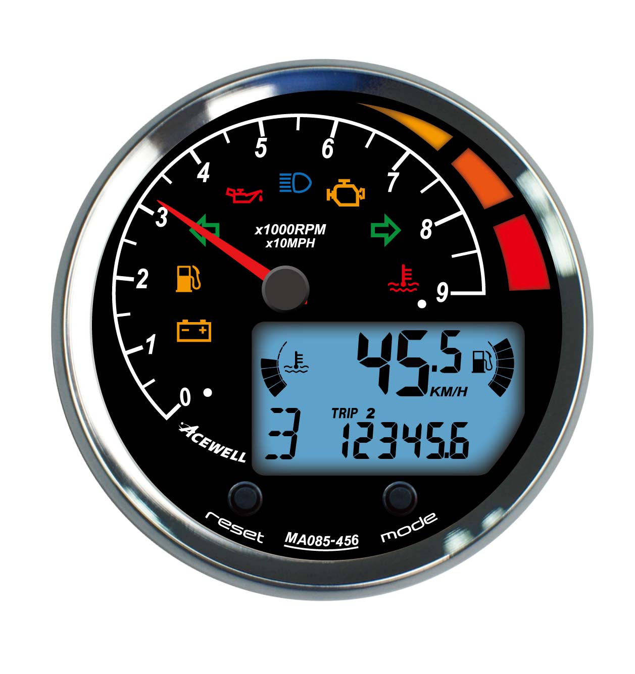 MA85 Acewell 85mm diameter analogue and digital gauge