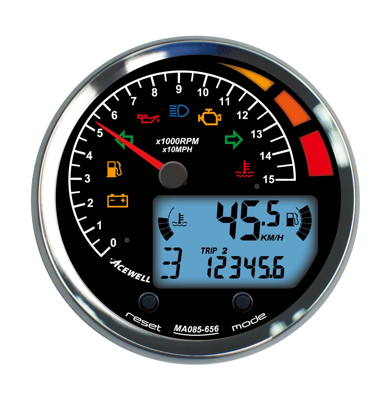 MA85 Acewell 85mm diameter analogue and digital gauge