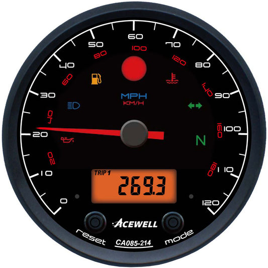 CA85 Modern Face Acewell 85mm diameter Modern Style analogue gauge  with digital panel