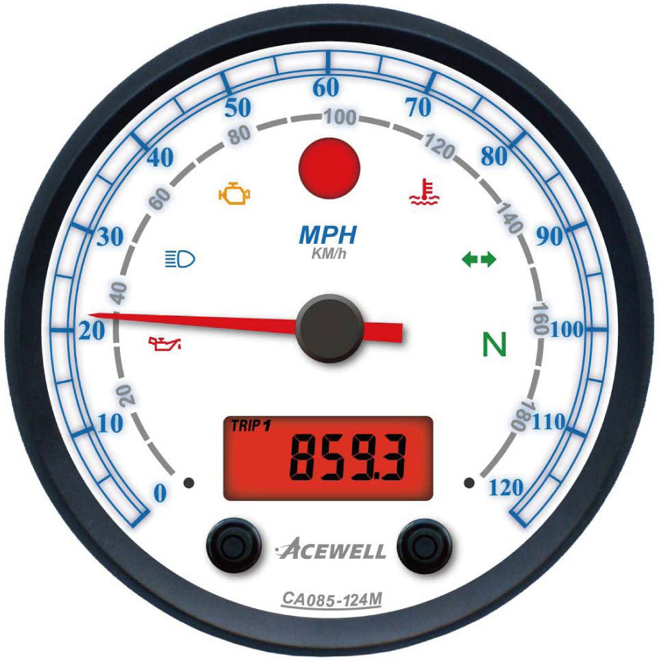 CA85 White Face Acewell 85mm diameteranalogue gauge with white face and digital panel