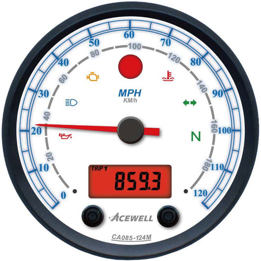 CA85 White Face Acewell 85mm diameteranalogue gauge with white face and digital panel