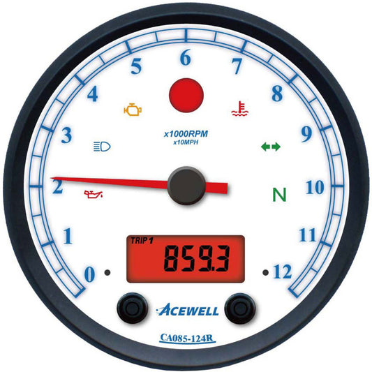 CA85 White Face Acewell 85mm diameteranalogue gauge with white face and digital panel