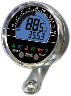 ACE-2956+ Chromed or Black Anodised CNC_Pod Acewell Digital display - Round Speedometer with Tachometer and Temperature or fuel guage