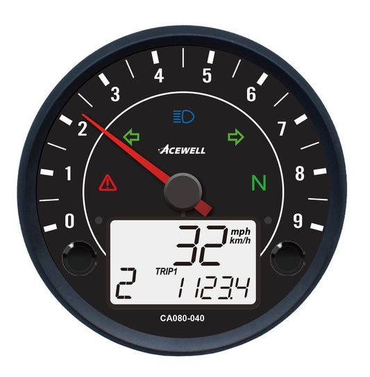 CA80-400 Acewell 80mm diameter analogue 0-9k tacho with large digital speed display
